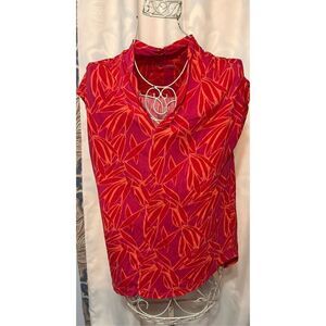 Good CONDITION STUNNING Soft Surroundings Orange and Red Abstract Leaf Print Top
